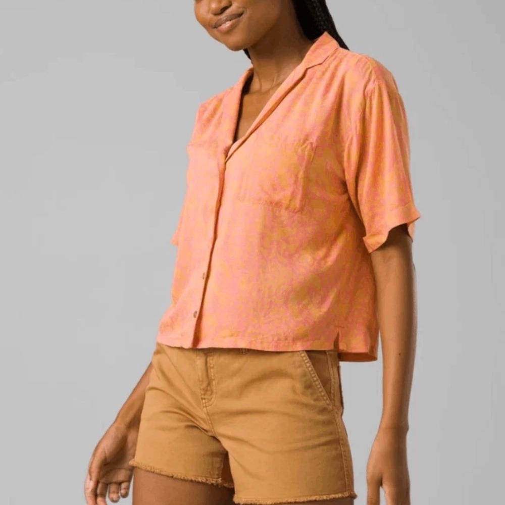 Prana Iguela Top Coral Button-Down Short Sleeve Shirt